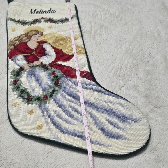 Lands' End Needlepoint Wool Christmas Stocking Angel Monogram "Melinda" - Picture 9 of 10